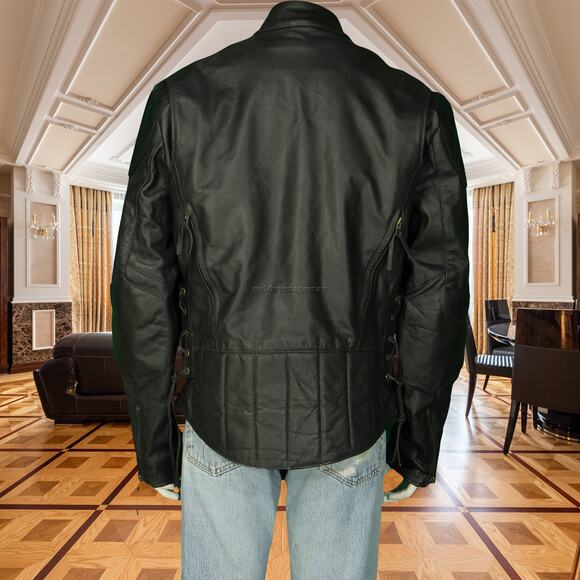 Himalaya Motor Bikewear Black Motorcycle Biker Vented Heavy Leather Jacket XL - Picture 4 of 12